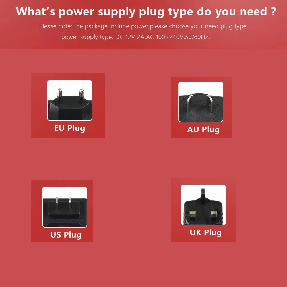 Alimentation de pipeline pour caméra WiFi, caméra IP, PTZ, EU, US, AU, UK, DC 12V, AC 110V-230V à DC 12V