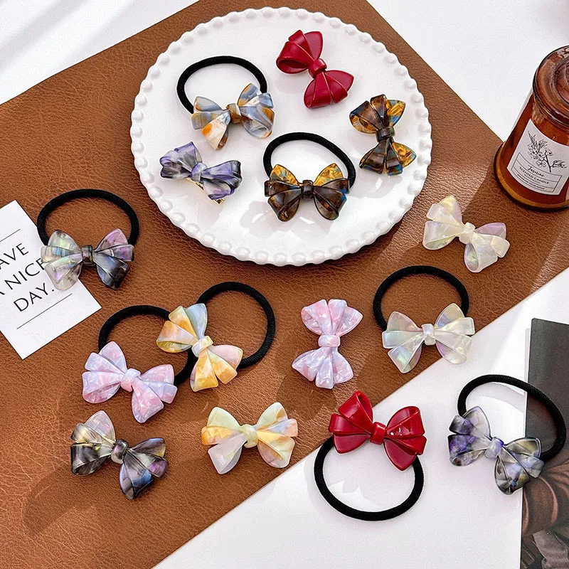 

Ins Hot Sale Cute 5.4cm Bowknot Horsetail Hair Rope Hair Clip Fashion Colorful Acetate Duck Beak Clip Hair Accessory