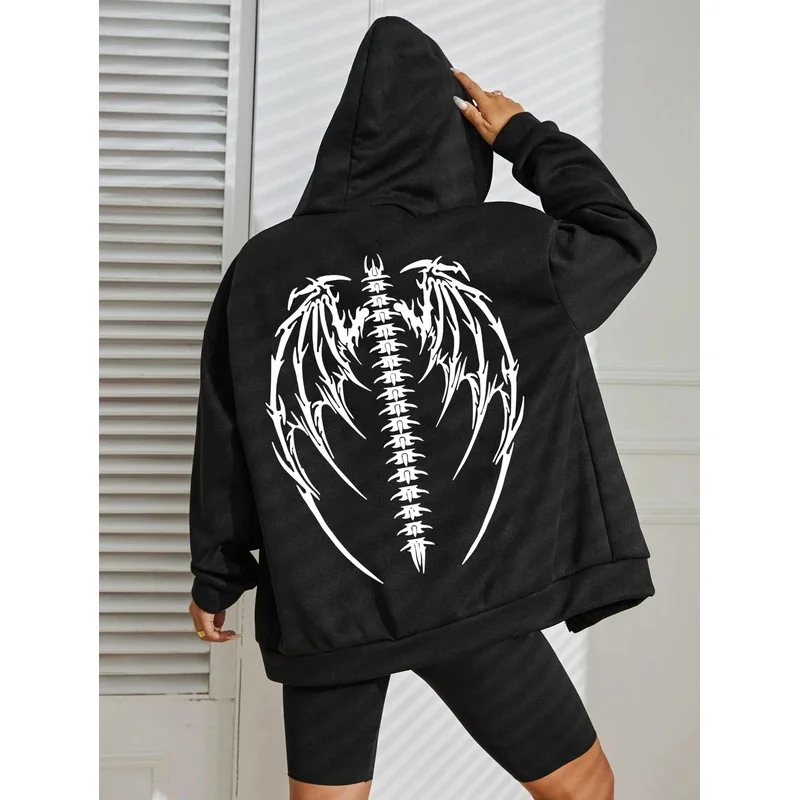 الإبداعية أجنحة الهيكل العظمي تصميم طباعة قلنسوة بسحاب امرأة موضة الصوف هودي الخريف كل مباراة رياضية الشارع رداء علوي غير رسمي #4