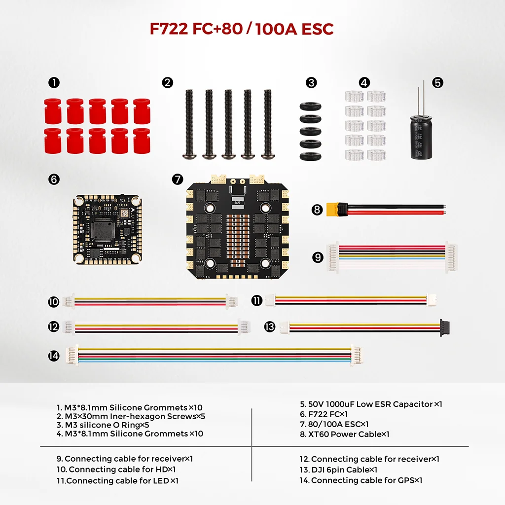 

FlyWarp F7 FC F722 Flight Controller 80A/100A 4in1 ESC 4-8S Stack ICM42688P 30.5X30.5mm for 13 inch FPV｜15 inch Drones