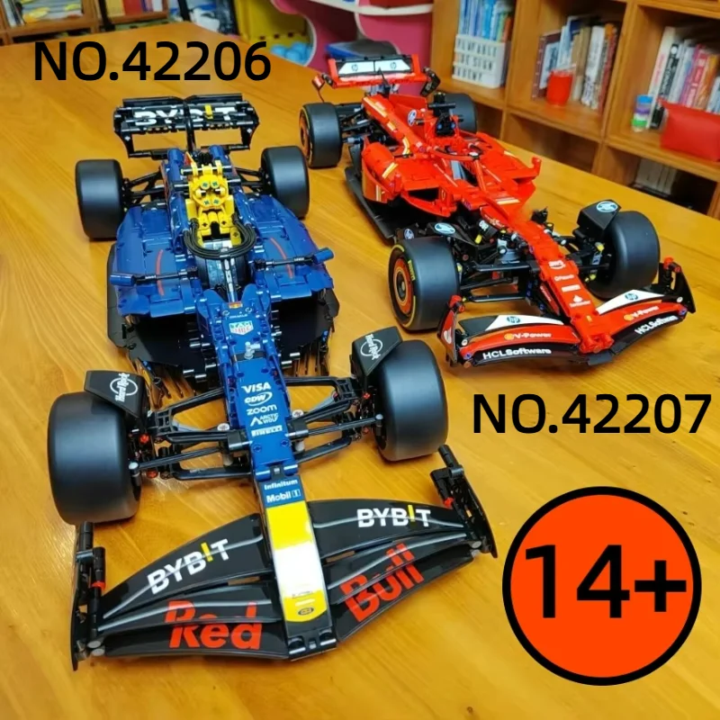 MINISO – blocs de construction techniques adaptés 42206 42207, rouge et bleu, modèle de voiture de course de Sport 1:8, jouets en briques, cadeaux de noël pour enfants