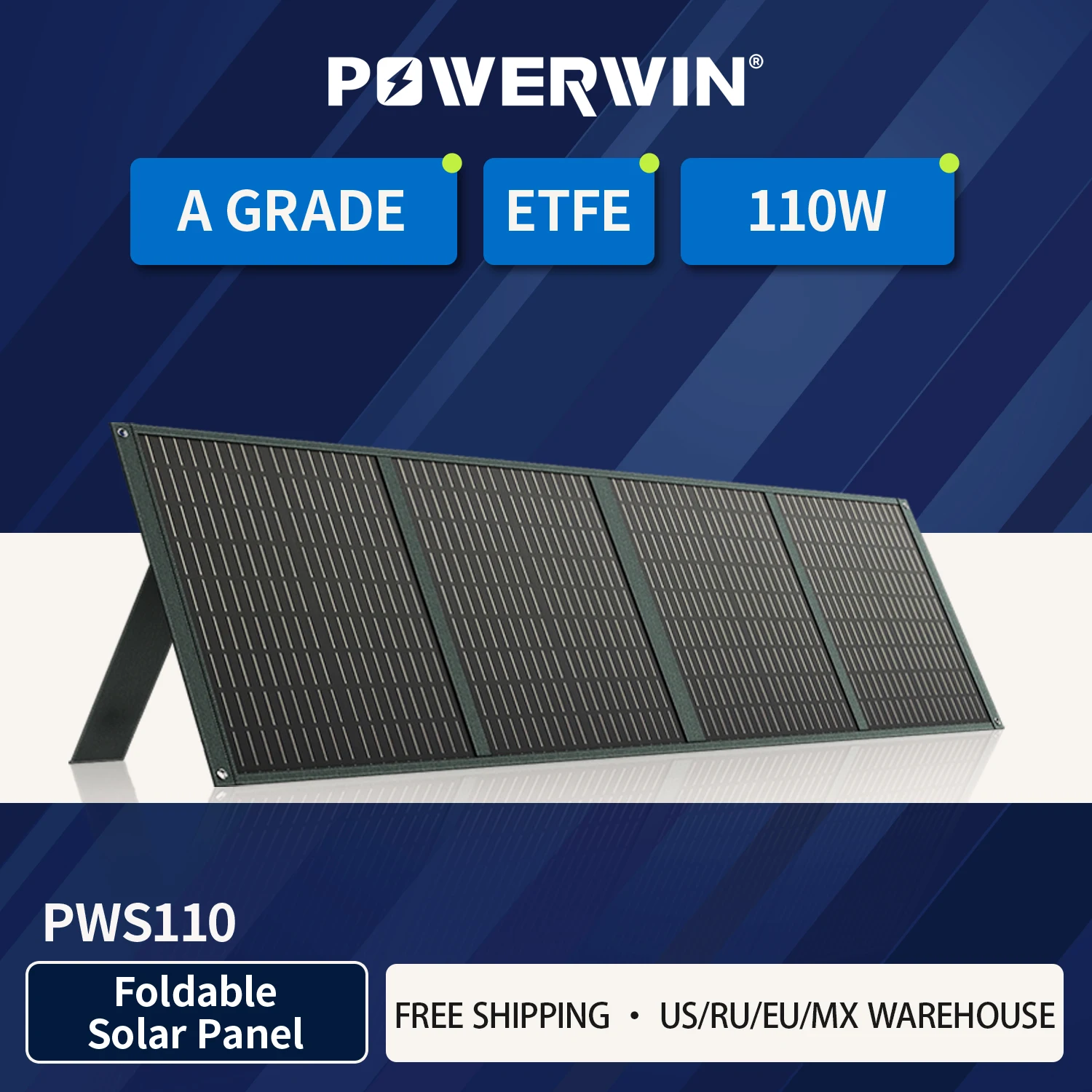 POWERWIN PWS110 110W ETFE IP65 Foldable Solar Panel Series/Parallel 24% Efficiency Durable  Voltage Regulator Fast QC Output RV