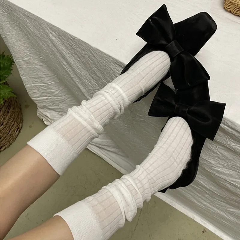 Korean Style Women Stockings Solid Color Long Socks Stockings Cotton Knitting Japanese Fashion School Girls Knee Socks Stockings