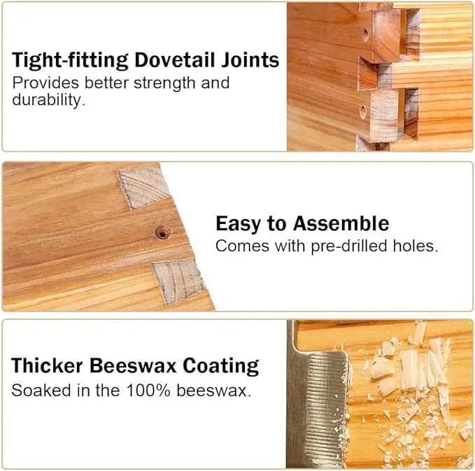 Automatic Feed 5 Frame Bee Hive Nuc Box Coated with 100% Beeswax Includes Beehive Frames and Waxed Foundations