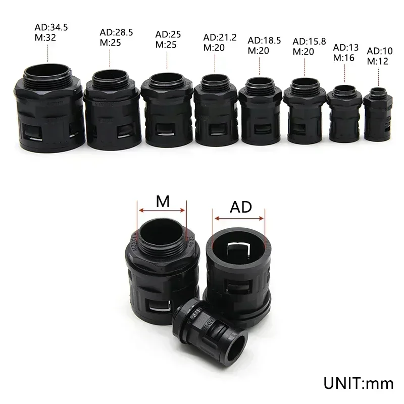 1 ~ 10 قطعة وصلة الأنابيب المموجة AD 10/13/15.8/18.5/21.2/25/28.5/34.5 مللي متر PP66 مادة كابل الغدة النايلون البلاستيك منفاخ موصل #5