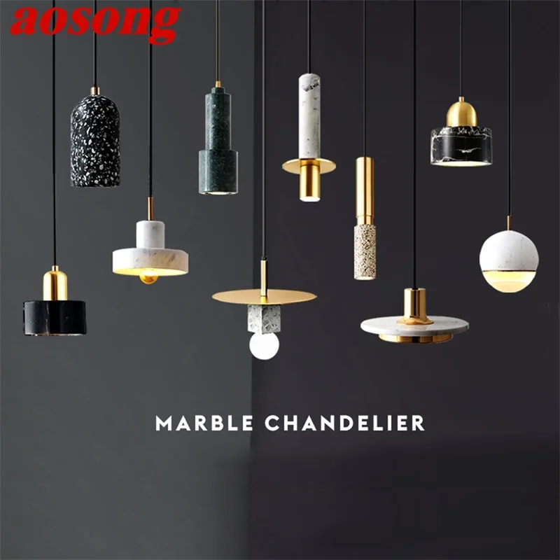 AOSONG Nordic Pendant Lamp Modern Creative Luxury LED brass Fixtures Marble Decorative For Home Chandelier