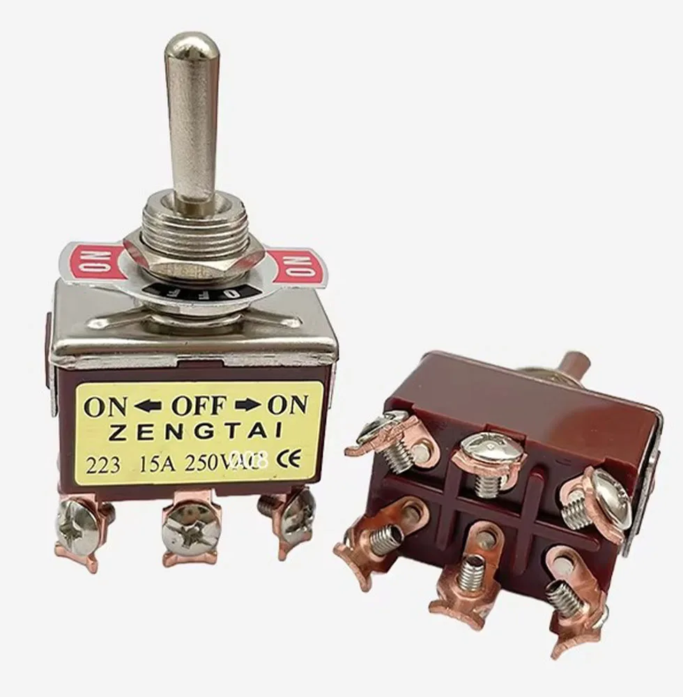 1pcs E-TEN 223 AC 250V 15A 6 Pin DPDT On/Off/On 3 Position Mini Toggle Switch Brown