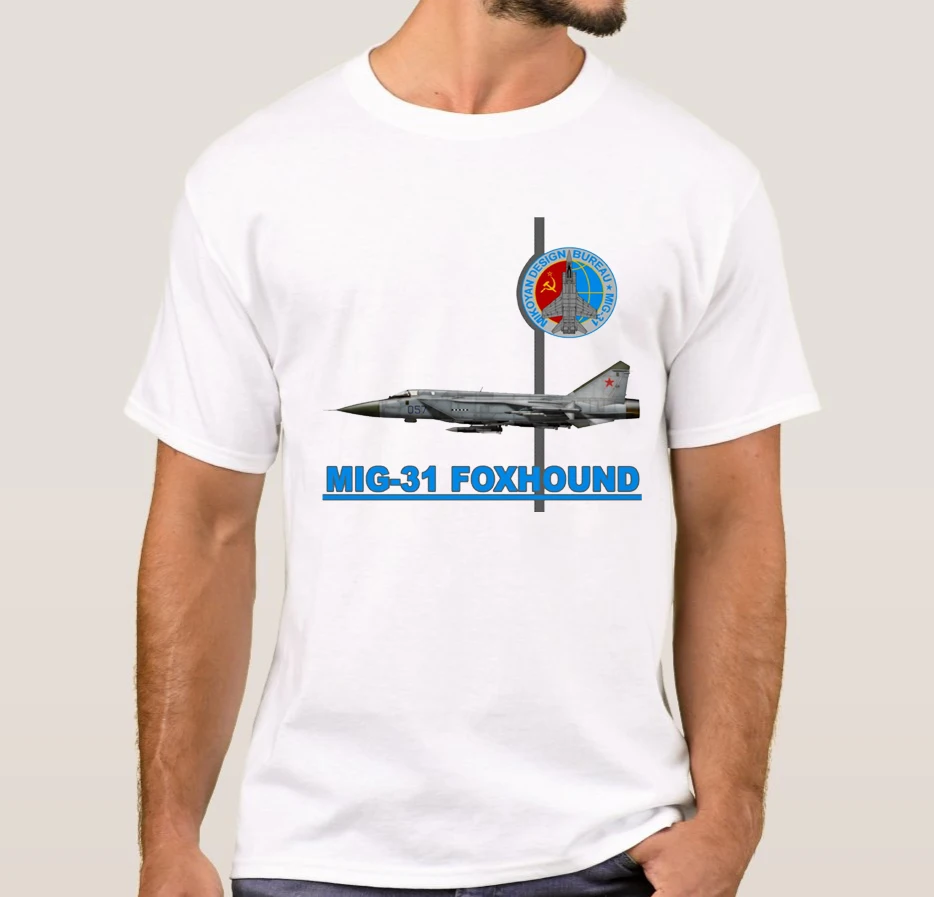 T-Shirt myśliwski radziecki/rosyjski MiG-31 Foxhound Interceptor. Letnia bawełniana koszulka męska z krótkim rękawem i krótkim rękawem nowa S-3XL