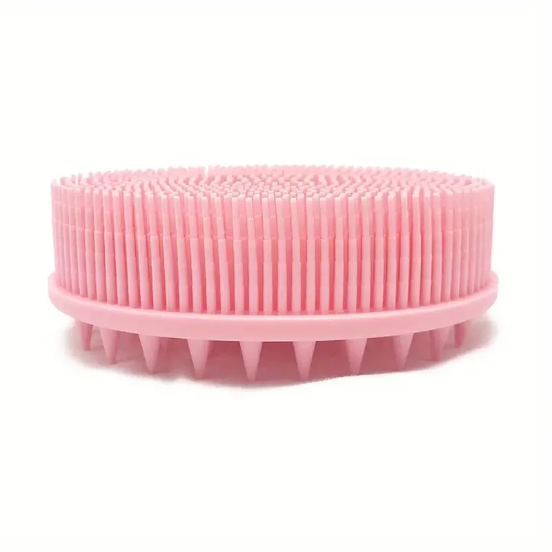 1pc Plain pink Bath Brush, Shampoo Brush, Silicone Body Scrubber, Exfoliating Body Brush, Silicone Loofah, Head Scrubber, Scalp