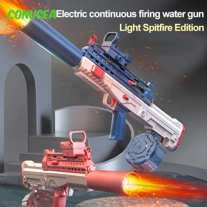 مدفع المياه الكهربائية الكبيرة مع أضواء Led Watergun مسدس الضغط العالي التلقائي رذاذ الماء للأطفال البنادق لعبة الشاطئ للأطفال