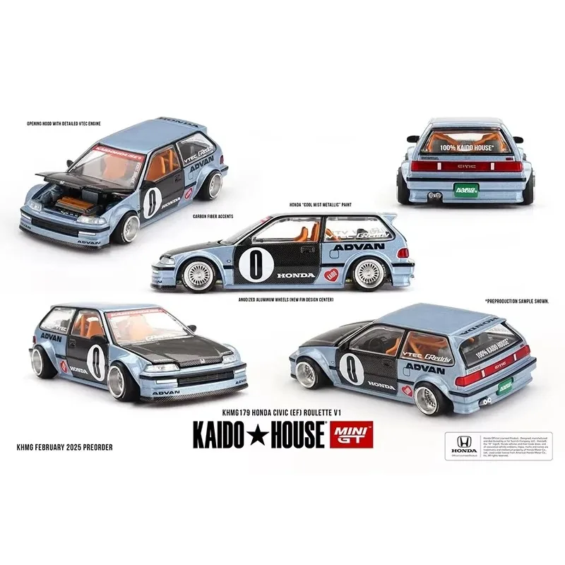 Kaido House In Stock 1:64 NSX M3 CIVIC EF Skyline GTR R34 510 WAGON R33 Carbon Openable Hood Diecast Car Model MINIGT