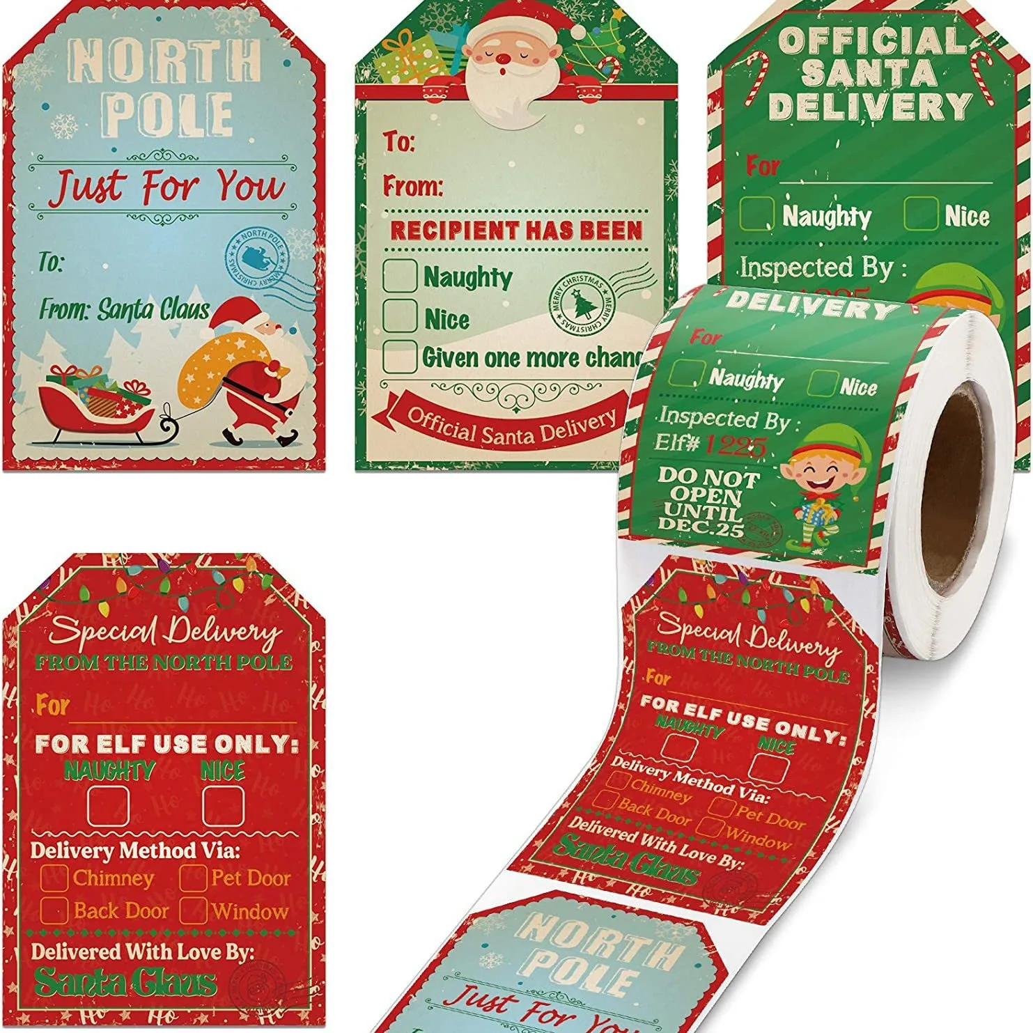 Gift Tag Stickers, Self-Adhesive Christmas Labels For Gift Wrapping, From The North Pole Stickers 2 x 3 Inches, 200 Count