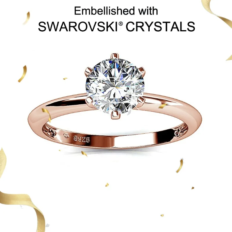 

Daisini 925 Sterling Silver Wedding Ring for Women Adorned with Swarovski Crystal Fine Jewelry Round Cut Elegant Band