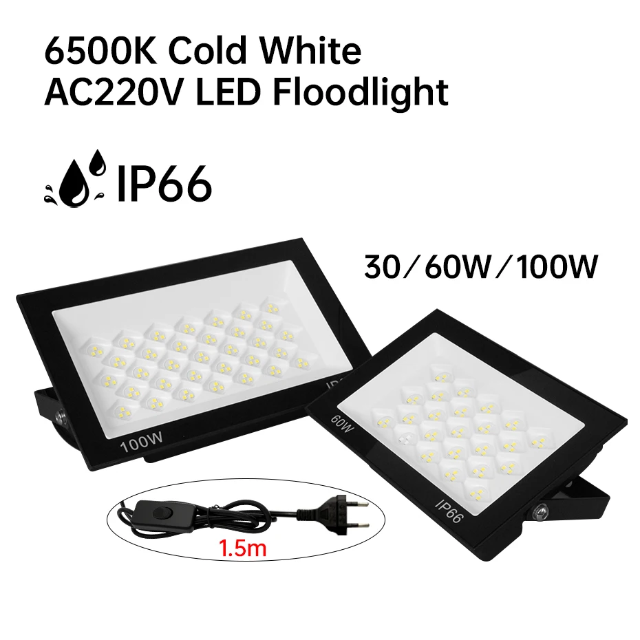 

Светодиодный прожектор 30W 60W 100W 220V с вилкой AU/EU/UK, выключателем ВКЛ/ВЫКЛ, водонепроницаемый, для улицы, сада, садово-паркового освещения