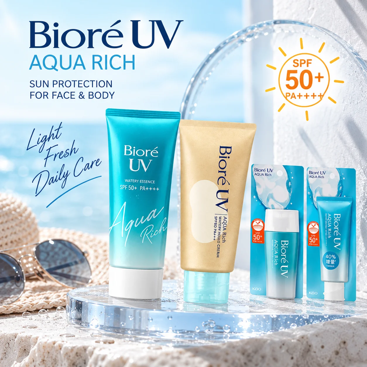 Japan Biore Water Skin Memory Sunblock Cream SPF50+ Face Body Sunscreen Anti UV Moisturizing Waterproof Face Body Sunblock Cream