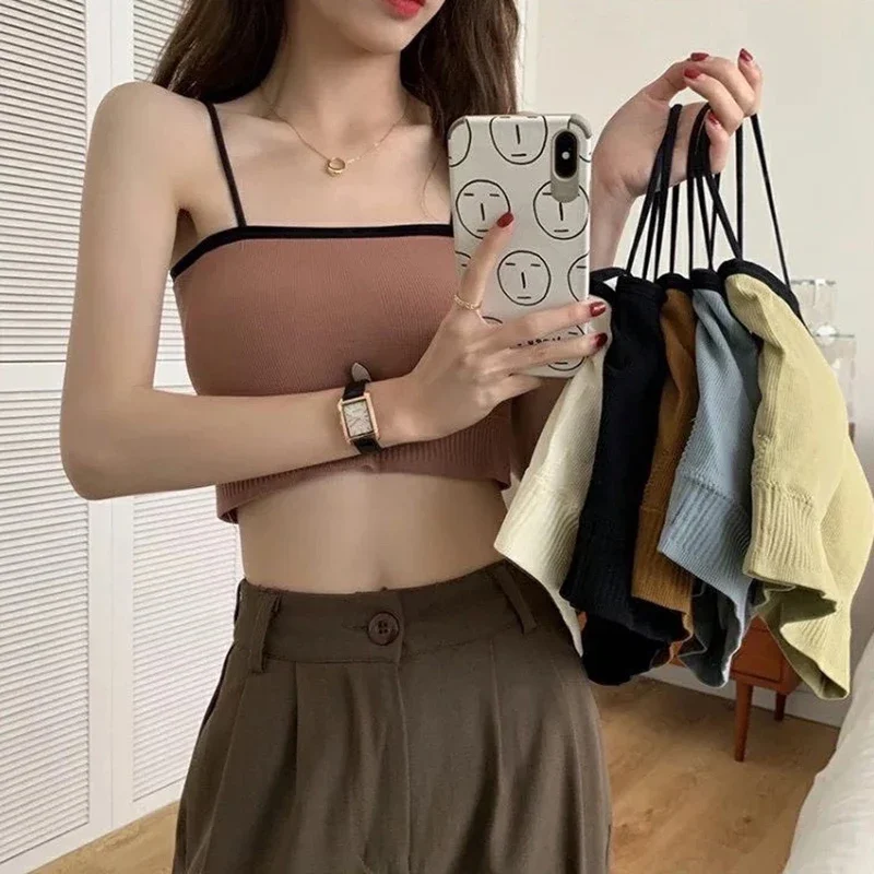 ฤดูร้อนผู้หญิงสลิงด้านบนเซ็กซี่ Bra Halter Crop Camis Backless Camisole Casual หลอดหน้าอก Pad หญิงเสื้อกั๊กแขนกุด