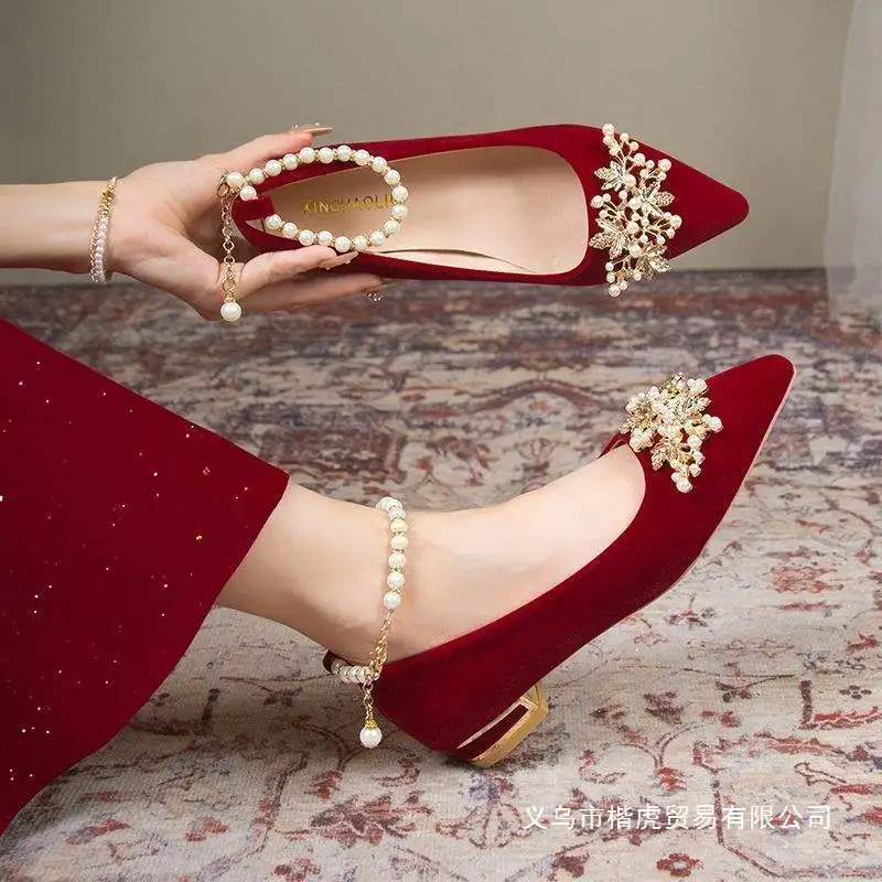 

Bridal Wedding Shoes Wedding Shoes High Heels Women Spring Autumn Burgundy Clothes