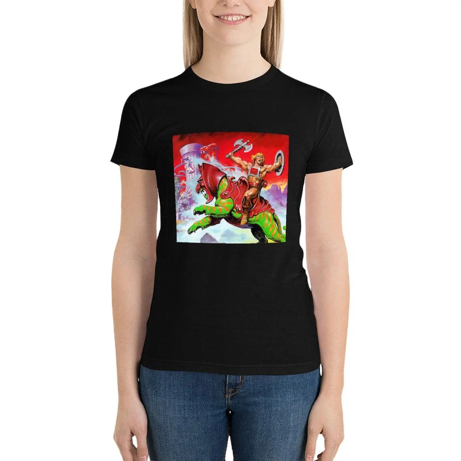 He-Man on Cringer Into Battle T-Shirt oversized vintage clothes t shirt Women