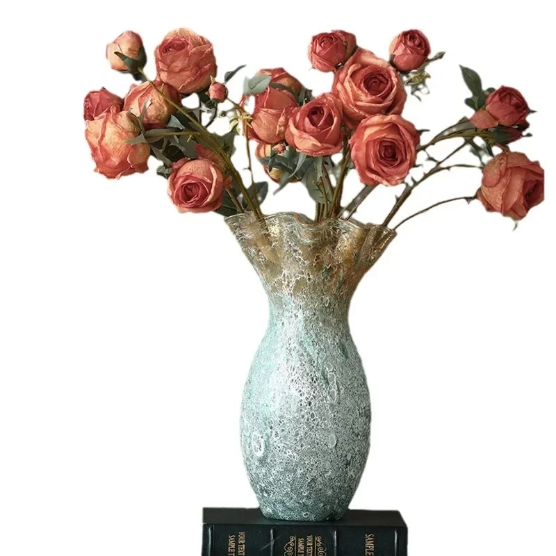 Creative antique pleats handmade wavy mouth cabbage glass vase, home soft countertop hydroponic fruit