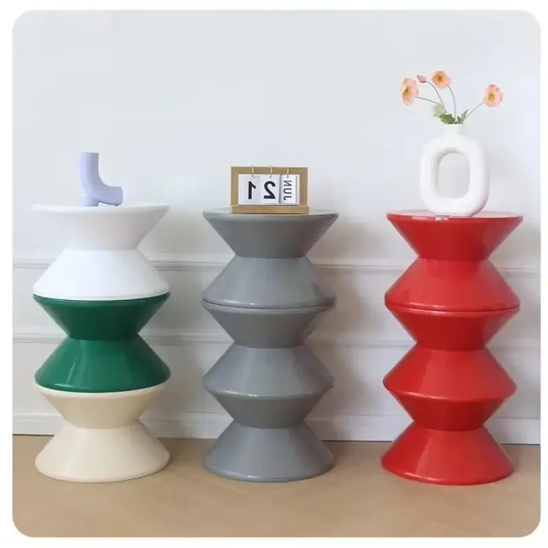 北欧風-小型丸型サイドテーブル-プラスチック製靴交換用スツール-ホームアート-シンプルデザイナーベンチ-クリエイティブミニテーブル-リビングルーム用