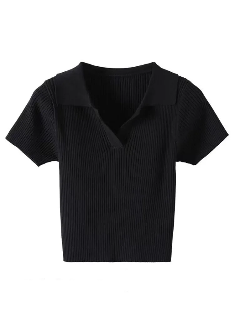 New Womens Pure cotton knitwear Polo shirt Short-Sleeved Brand Sweater Korean Pullover Jumpers Female casual top t-shirt Sweater