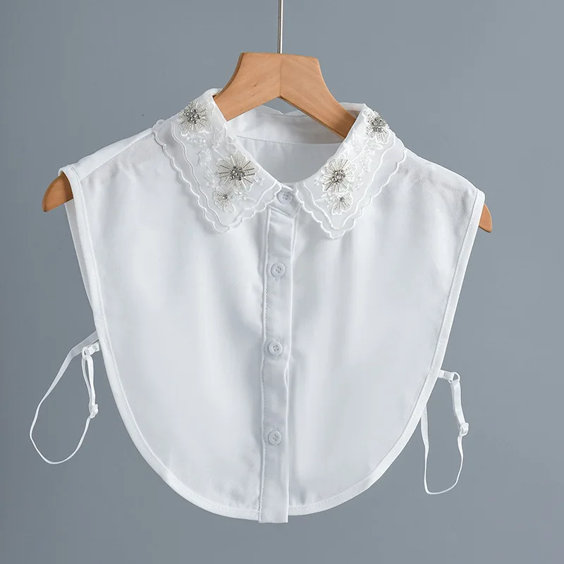 White Fake Collar Neckwear Tie Sweater Blouse Decoration for Womens Fashionable and Elegant Half Shirt Detachable Collar