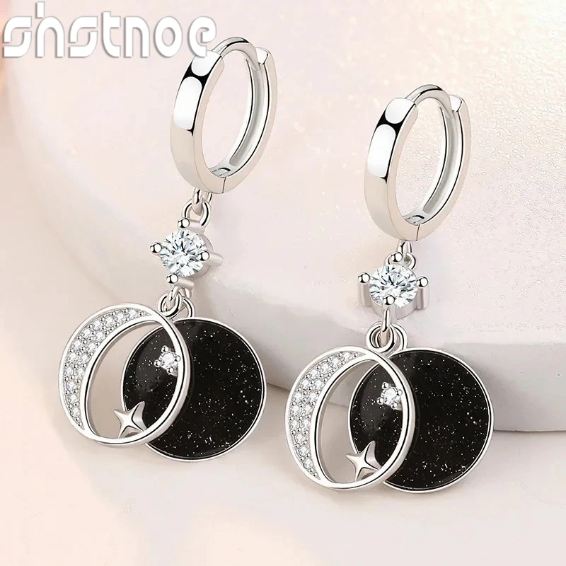 

Fashion Female Earrings 925 SIlver Needle Star Moon Inlaid Cubic Zircon Earrings Love Wedding Jewelry Girlfriend Gift Brincos