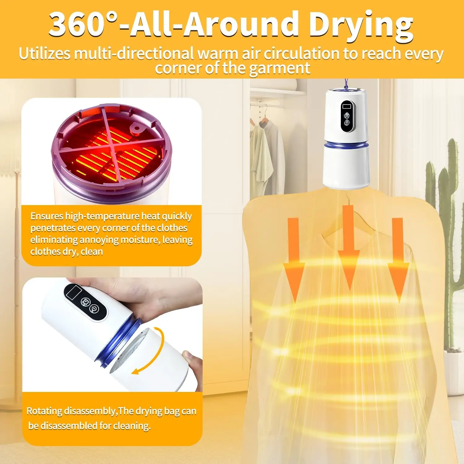 Portable Compact Mini Clothes Dryer - Quiet Foldable Travel Dryer with Timer for Apartment, RV, Dorm & Home