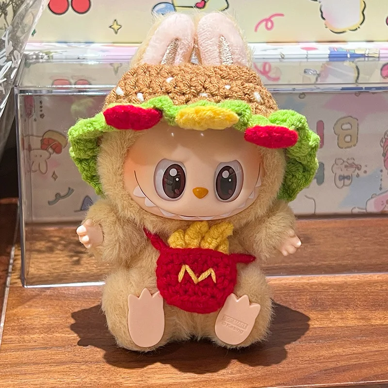 ل 17 سنتيمتر Labubu mcdonalds الملابس مجموعة لطيف برغر المنسوجة همبرغر الزي 3.0 Labubu الملابس قبعة حقيبة كروسبودي إكسسوارات دمي