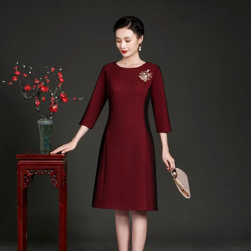 Yourqipao Summer Long Sleeve Cheongsam Chinese Style Wedding Guest Prom Party Evening Dress for Mother of The Bride