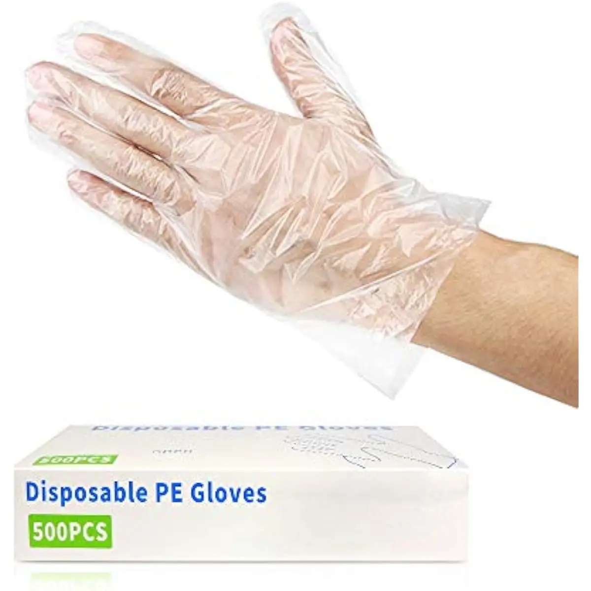 500pcs Disposable Plastic Gloves, Latex Free Powder Free Clear Polyethylene Hand Gloves Non-Sterile for Cleaning Cooking, Hair C
