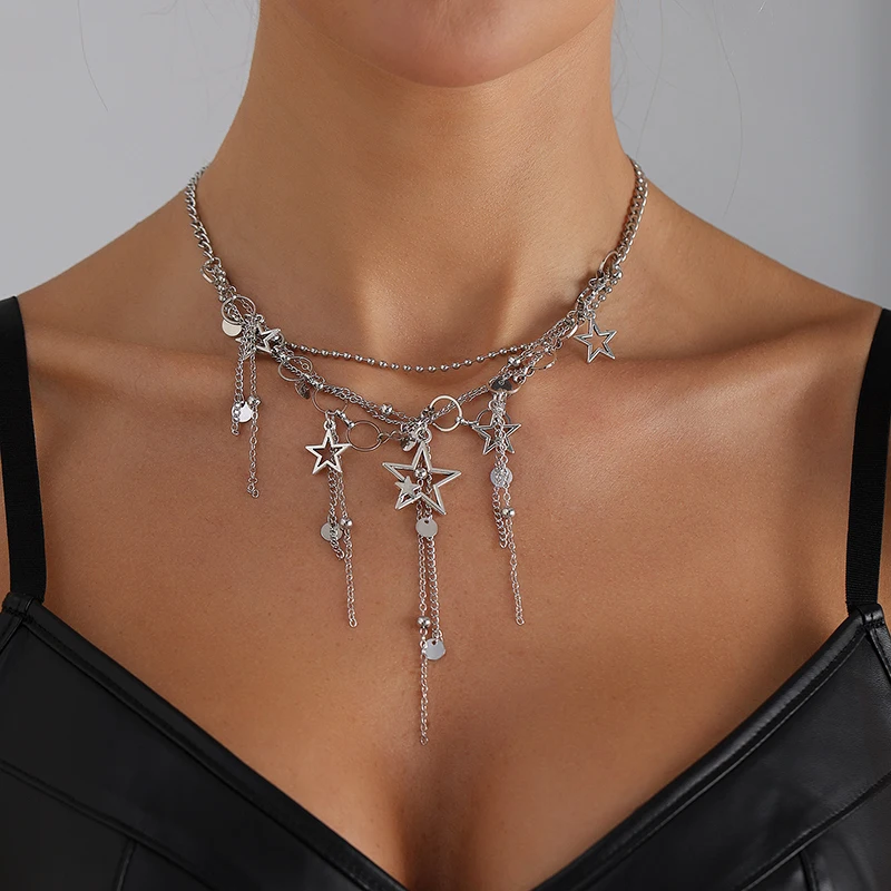 New Fashion Light Luxury star Necklace for Women Geometric Exquisite Delicate Spicy Girl Style Tassel Chain Jewelry Accessories