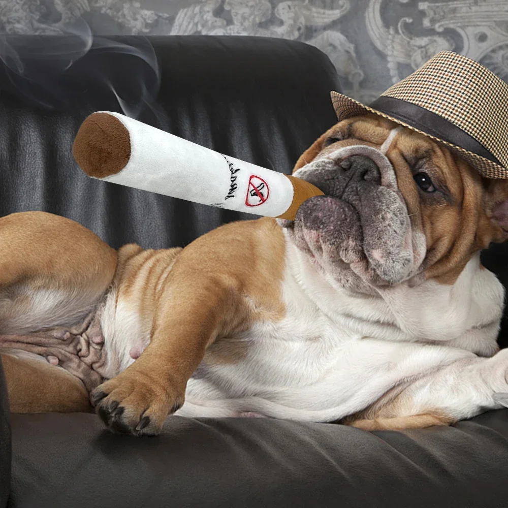 Pet Funny Toys Cigar Big Smoke Plush Sound Squeak Fake Cigarettes Toys Dog  Chew Molar Interactive Game Bite Resistant Pet Toy CC