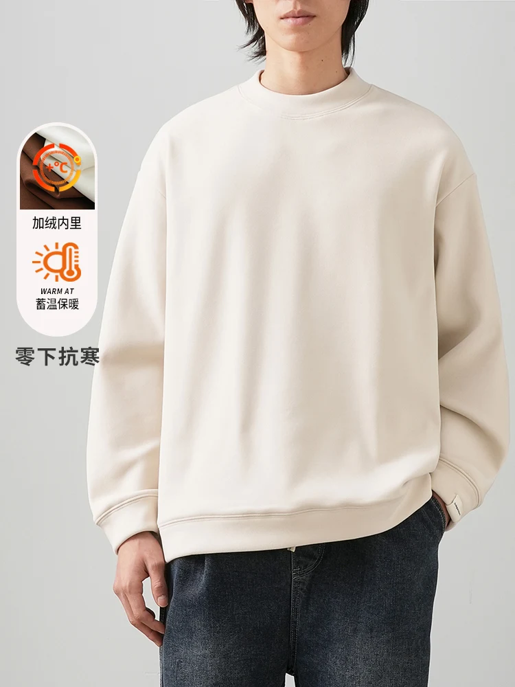 DUKEEN Fleece Half-Turtleneck Dralon Sweatshirts for Men Autumn and Winter Padding Warm Long-Sleeve Ticken Undershirt