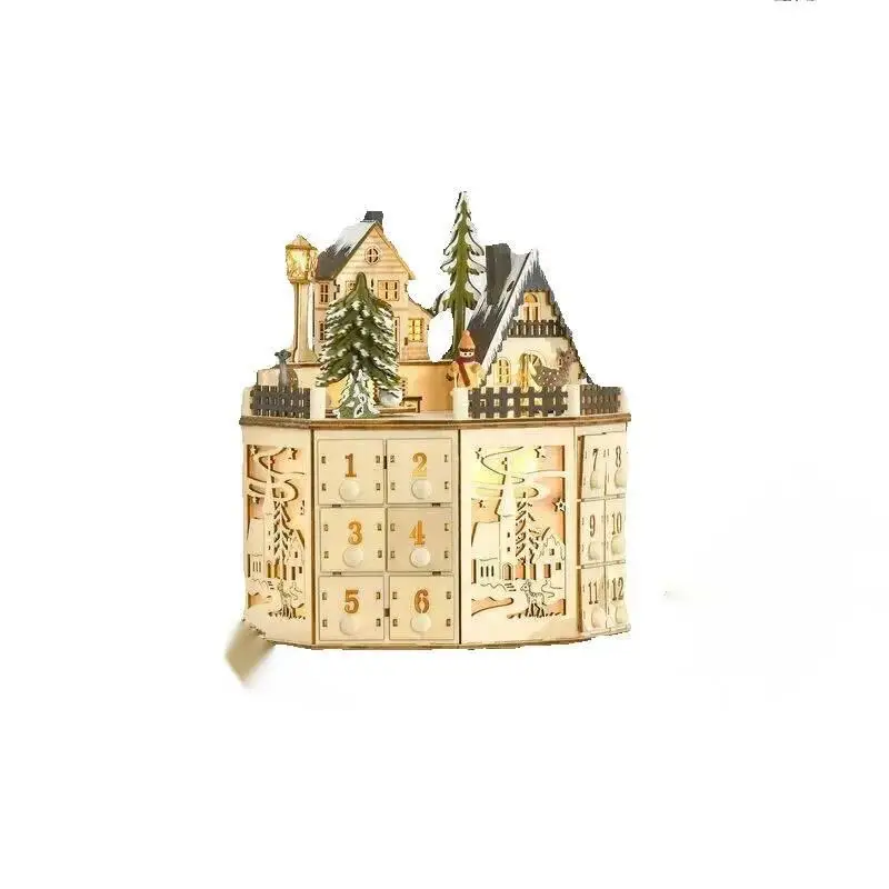 Cross-Border 24 Countdown Music Calendar Wooden Christmas Advent Village Scene Ornament