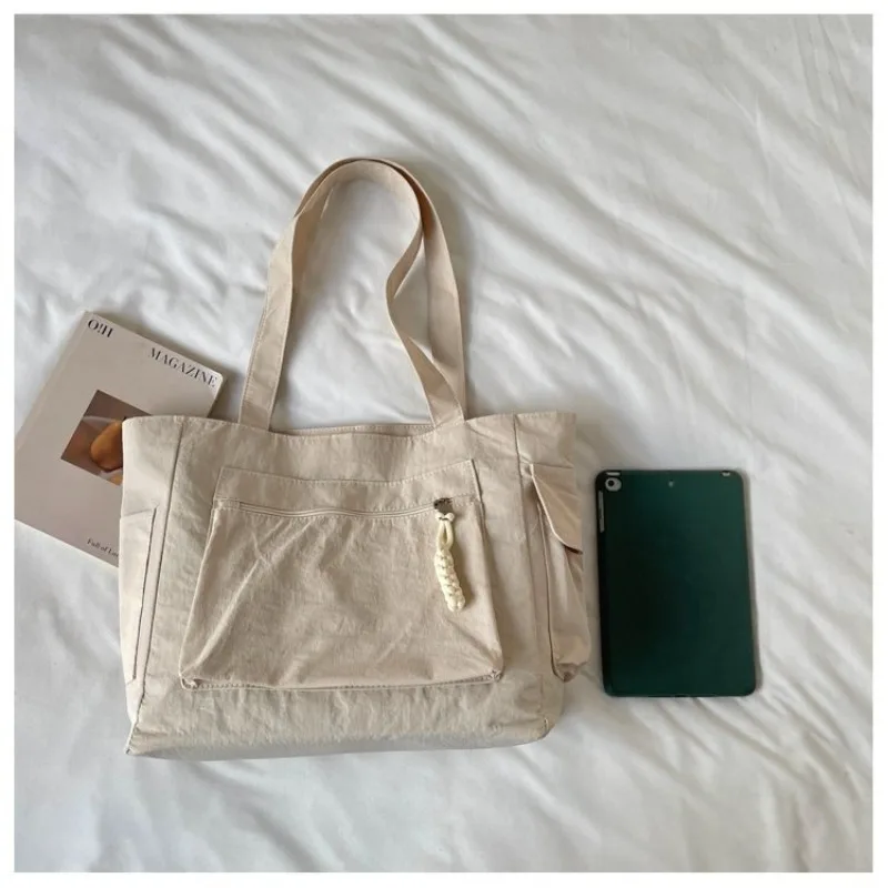 CEEKAY Nylon-Tragetasche mit Reißverschlussfach vorne, Seilanhänger, Tragegriff, vielseitig einsetzbar, für den täglichen Gebrauch, lässig, große Kapazität, Damenhandtasche – Detail 2