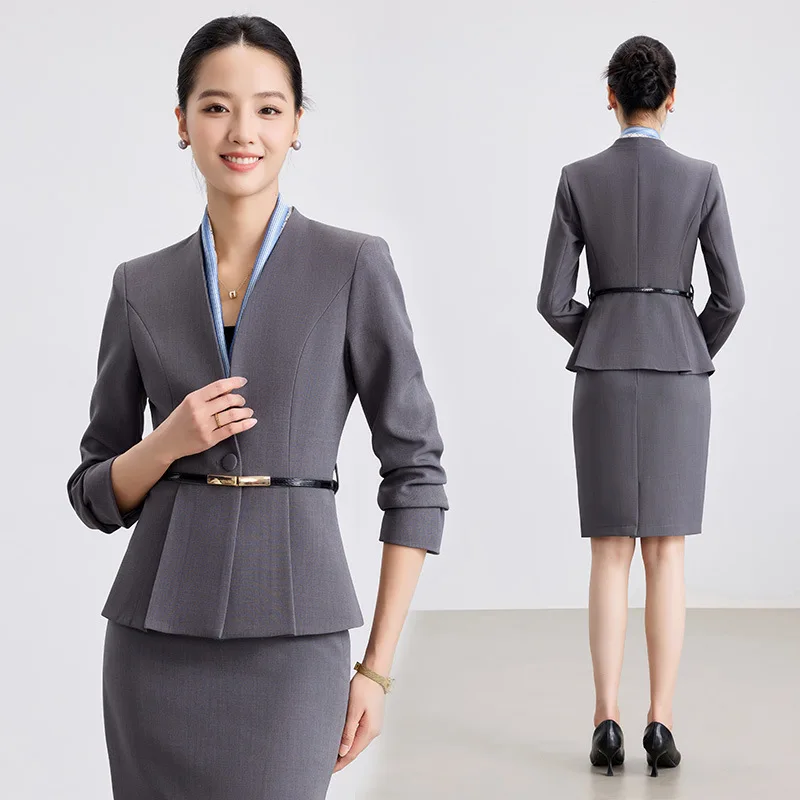 

Professional Suit Set for Women, Spring and Autumn, Elegant High-End Jewelry Store Hotel Front Desk Workwear, Formal Customer Se