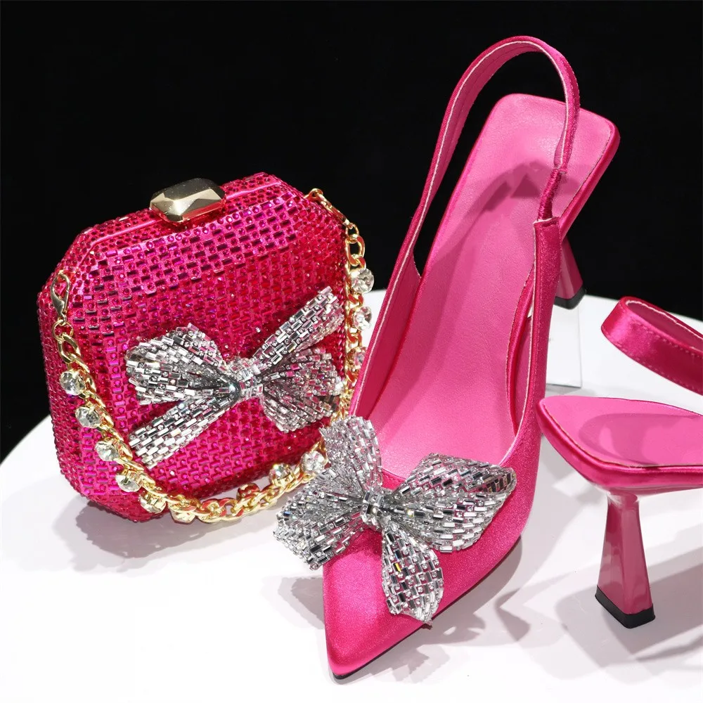 

Italian Style Women High Heels Shoes And Bag To Match Set For Party African Fashion Rhinestone Pumps Shoes And Bag To Match Set