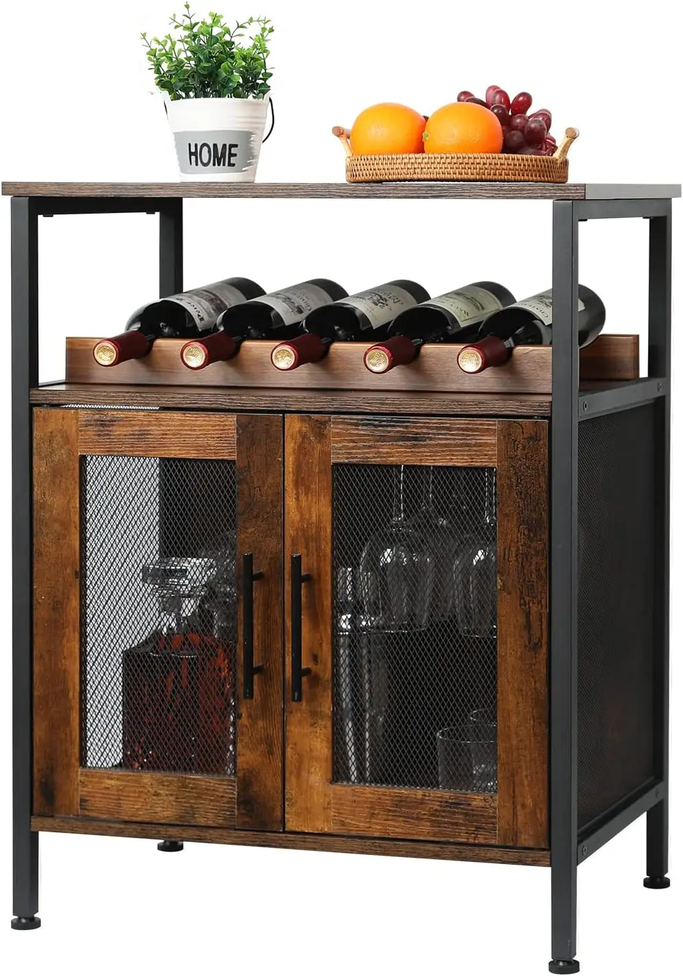 Gabinete de estante de Bar de vino con estante de vino desmontable, gabinete de barra de café con soporte de vidrio, aparador pequeño y gabinete de Buffet