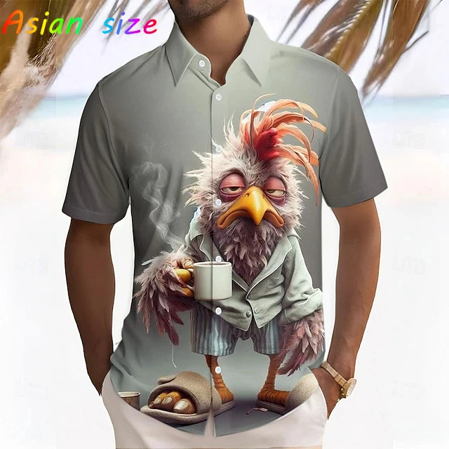 Fashion Funny Cartoon Animals Hawaiian Shirt For Men Goat Monkey Graphic Hawaiian Shirts Short Sleeve Button Down Shirt Camisa