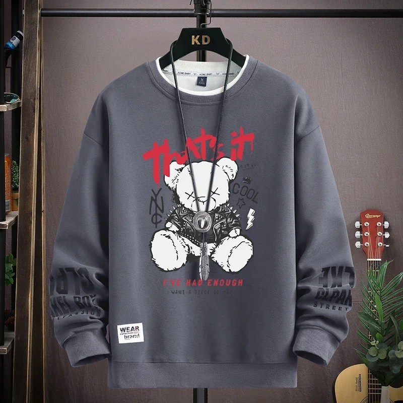 Oversized New in Sweatshirts Harajuku Men Women Long-sleeve T-shirt  Streetwear American Vintage Bear Print Top Men's Clothing