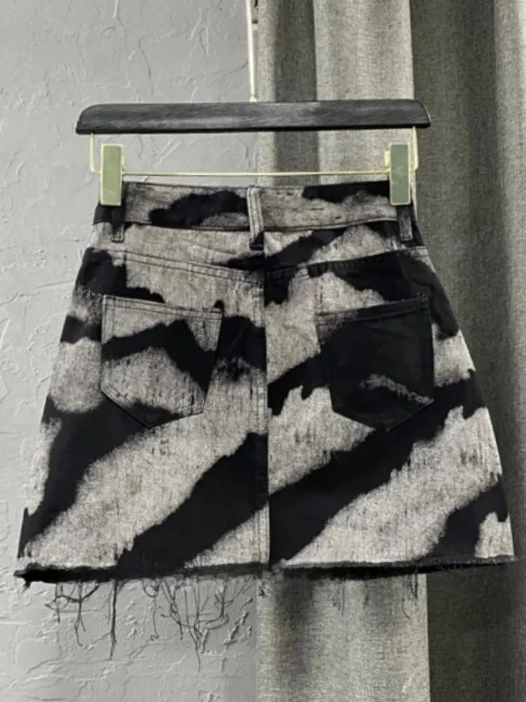 High Waist A-Line Denim Skirt Women's Fashion Short Skirts Personality Pattern Cotton Polyester Blend Easy to Wear Daily
