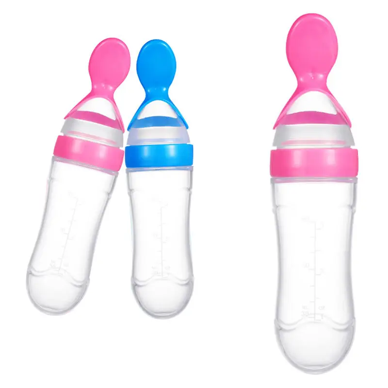 Hot Selling Baby Feeding Silicone Bottle With Spoon 3 Oz Food Dispensing Spoon Food Squeeze Spoon for Boys Girl Kids Toddlers