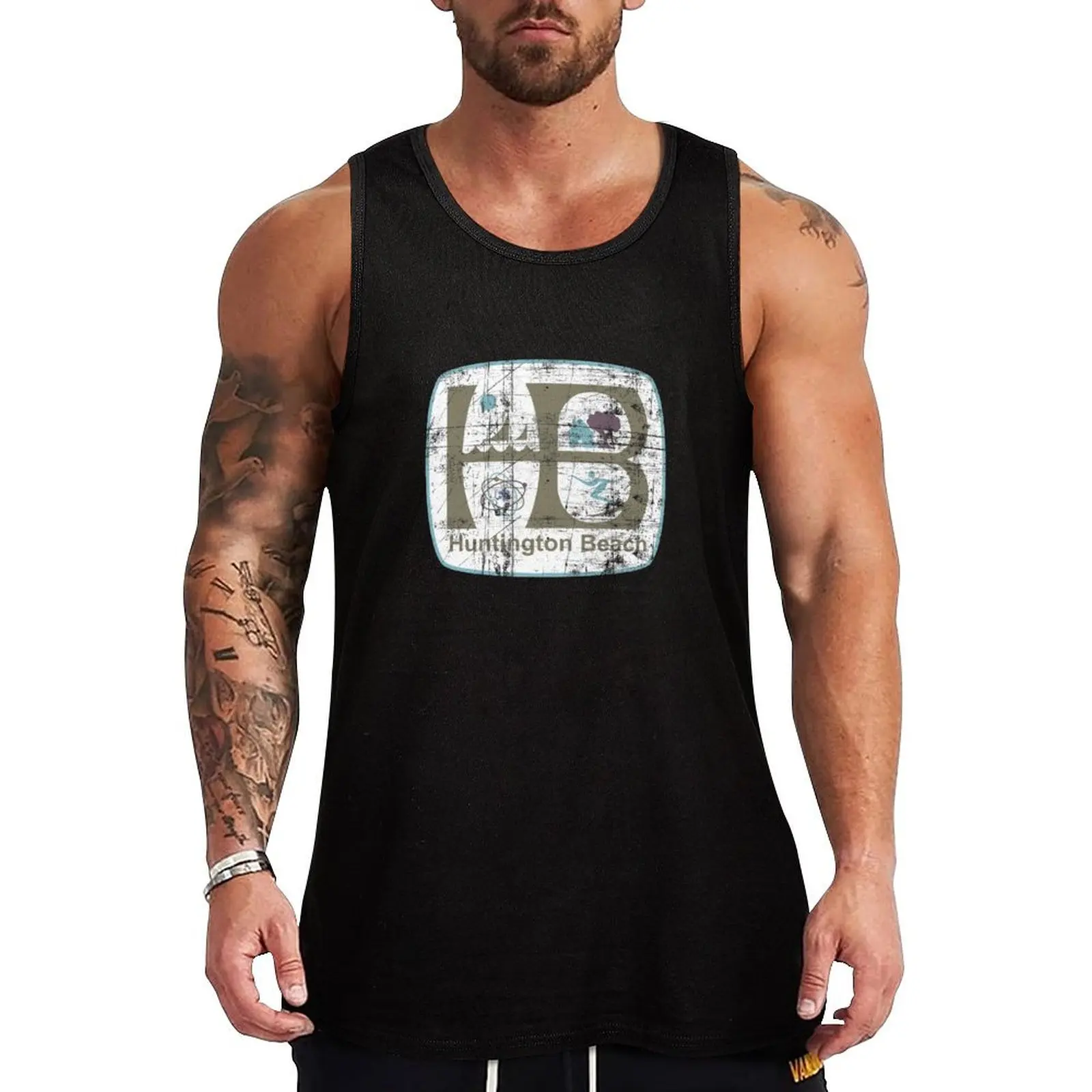

soft beach colors HB Logo faded, worn, distressed, washed, vintage Tank Top Classic Fit Undershirt Everyday Wear