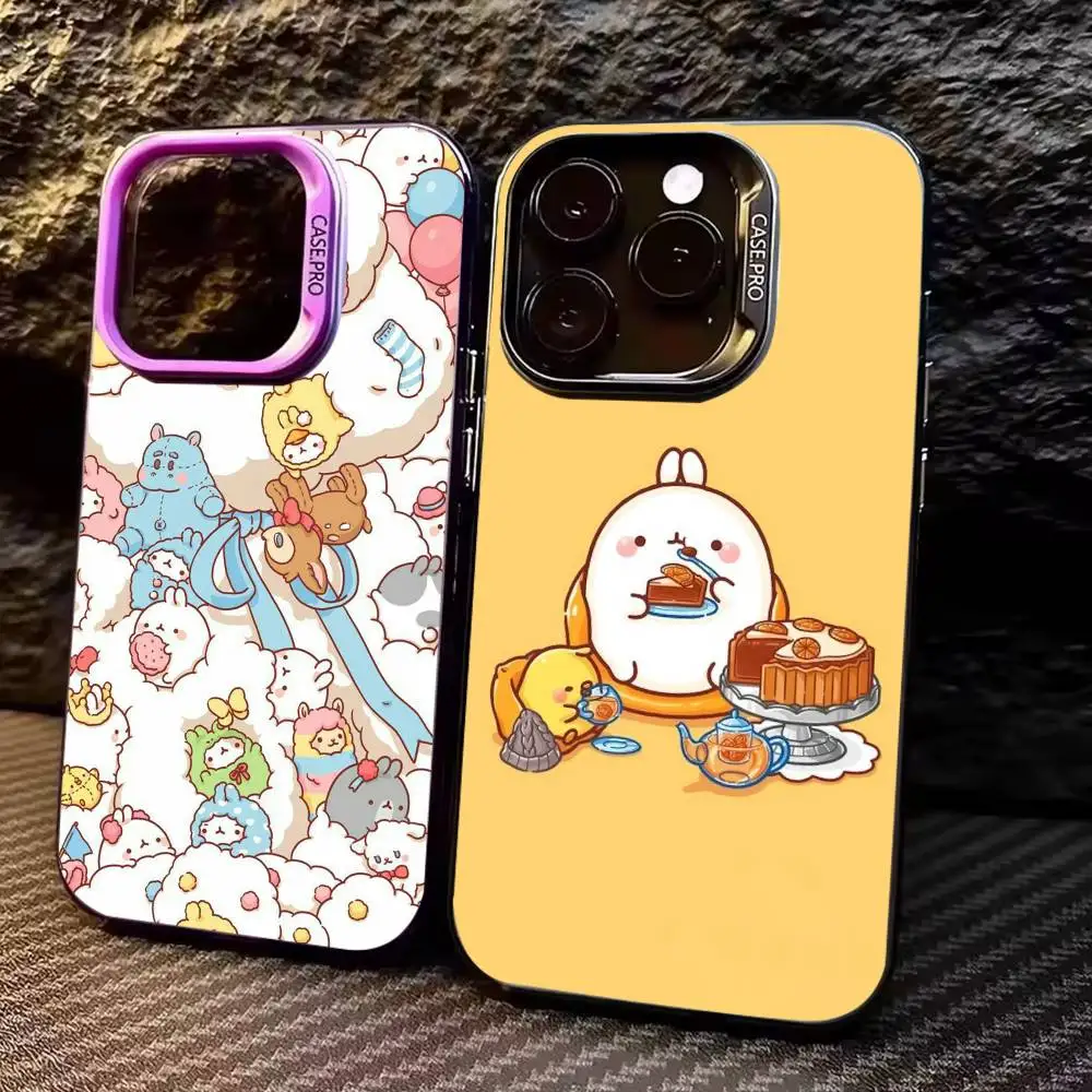 

Cute Cartoon M-MolangS Phone Case For iPhone17,16,15,14,13,12,11 Plus,Pro Max Colored Silver Plated Inside Cover