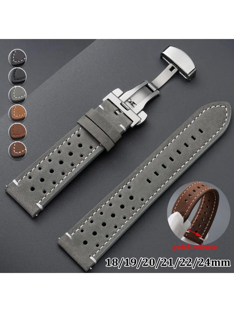 Atmungsaktive Poröse Schnellverschluss 18mm 19mm 20mm 21mm 22mm 24mm Vintage Racing Leder-Uhrenarmbänder für Seiko für Rolex Uhrenarmbänder