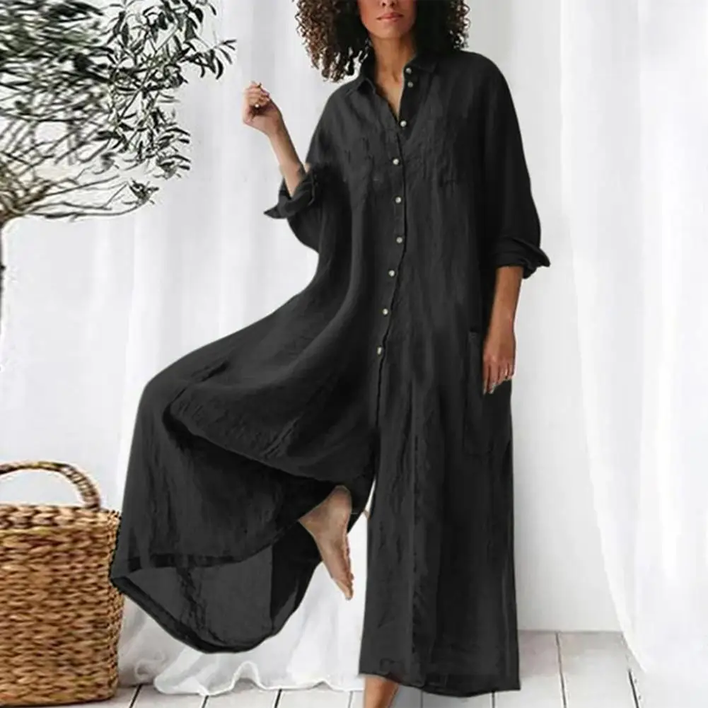 Cotton LinenWomen Jumpsuit Oversized Vintage Button Jumpsuit Summer Women Casual Beach Playsuit Wide Legs Pants Loose Romper