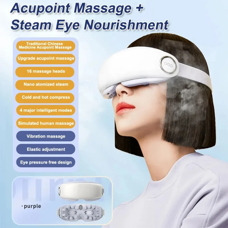 Eye Massager Mask Warm Spa Eye Steamer Acupressure Pressotherapy Kneading Heated Tired Dry Eyes Atomization Glasses