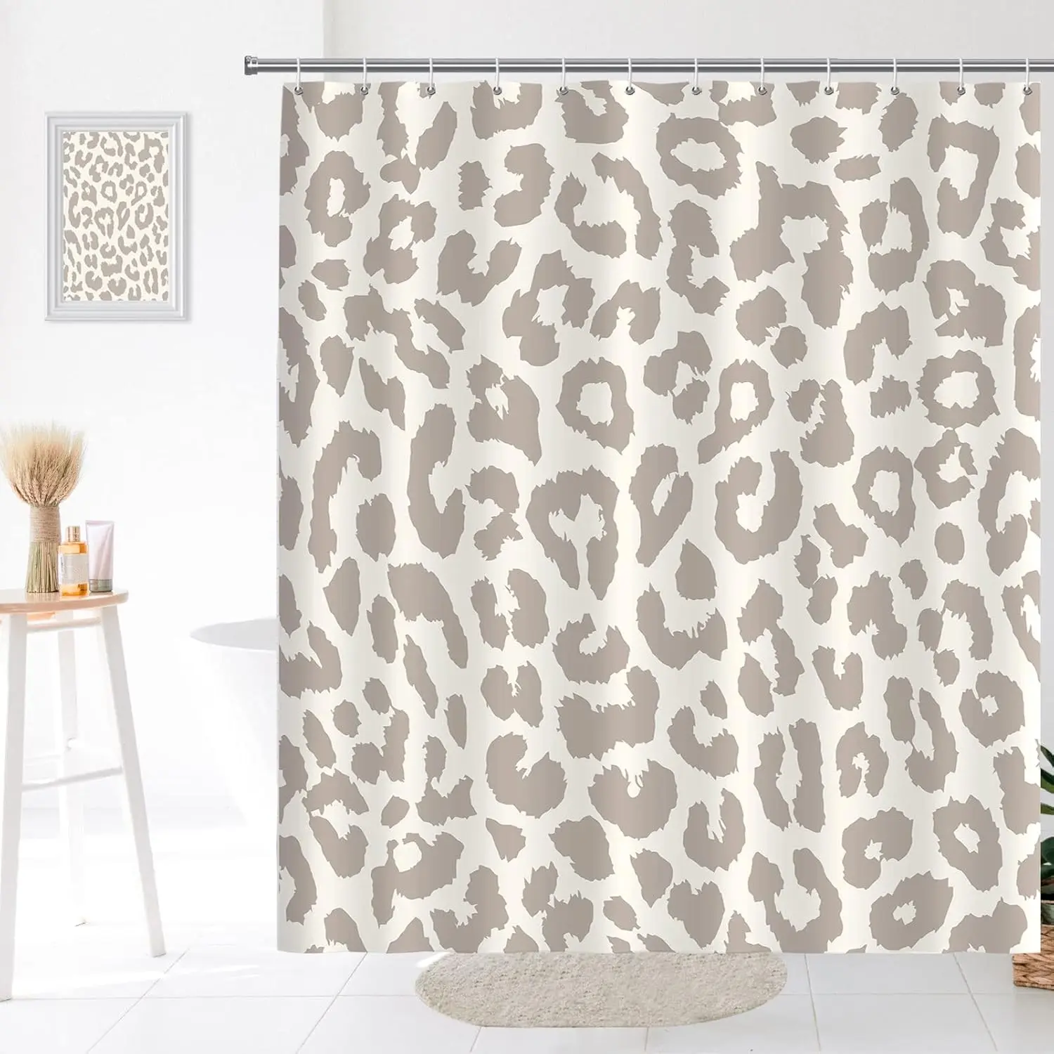 Cute gray leopard print shower curtain modern simple home bathtub bathroom curtain decoration, washable durable polyester fabric