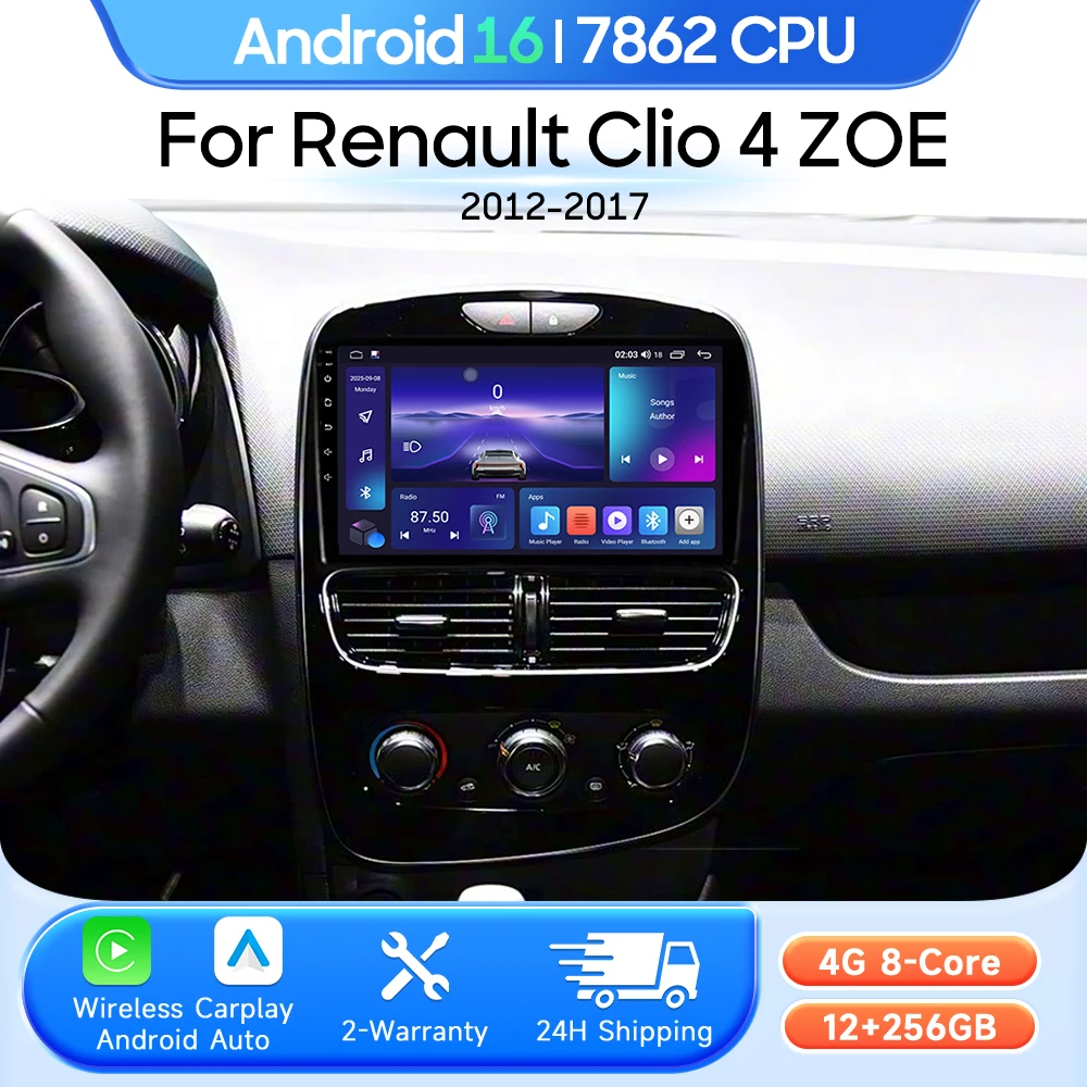2din For Renault Clio 4 ZOE 2012 - 2017 Android 16 Car Multimedia Player Carplay Auto Head Unit Radio Video Stereo Navigation 4G